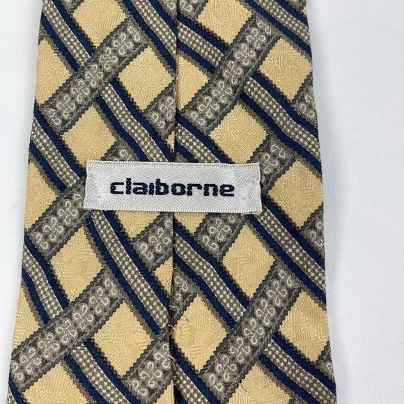 Claiborne Tie Mens Yellow Plaid Silk - Picture 5 of 5